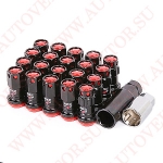 Комплект гаек M88-2H RD M12X1,25 Черный-Красный высота (16 гайки +4 секретки +2 ключа)