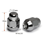 Гайка M14X2,00 Хром высота 35 мм Конус с выступ., закр., кл.21мм  901473 Cr
