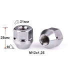 Гайка 900044 Cr M12X1,25 Хром высота 25 мм Конус с выступ., откр., кл.21мм