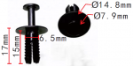 Mercedes A0009905492, BMW 51111964186, 51111908077 Клипса бампера  6.5x15x14.8mm