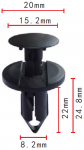 GM,FORD,CHRYSLER21030249, N807389S, 6503598, 8E0825267 клипса  8.2x22x20mm
