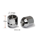 Гайка M14X1,50 Хром высота 25 мм Конус с выступ., откр., кл.21мм 900048 Cr D21 D Cr 