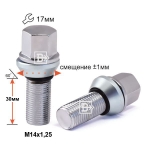 Болт M14X1,25X30 Хром Подстроечный конус +-1мм ключ 17мм C17F30PCD Cr