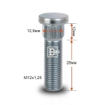 Шпилька забивная M12X1,25 (Lрезьб.части=28мм, Dзабив.=12,9мм, Lзабив.=12мм) Цинк BCRP129B40 