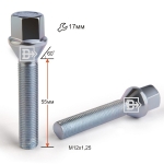 Болт M12X1,25X55 Цинк Конус с выступом ключ 17 мм C17B55 Z 