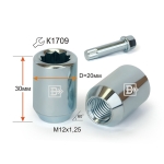 Гайка M12X1,25 Хром высота 30 мм Конус, внутр. 9 луч.звезда, D=20мм 200044 Star Cr DST20B30 Cr