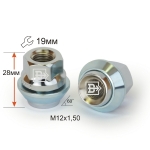 Гайка M12X1,50 Хром вращ.конус с выступом высота 28 мм открытая Форд кл.19мм, 340145 Cr 