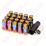 Комплект гаек M88R-2H GD M12X1,25 Радужный-Золотой высота (16 гайки +4 секретки +2 ключа)