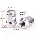 Гайка M12X1,50 высота 35 мм Конус с выступ., закр., кл. 19мм, алюм. AL7075-T6 (We Pro. Taiwan)