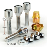 К-т секретных болтов M12X1,25X42 Хром Конус, вращ. кольцо, хром пласт. Колпачок,, 2 кл.