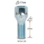 Болт M12X1,5X24 Цинк Конус с выступом, облегченный, ключ 17 ммт LC17A24 Z