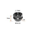 Гайка 400044 Z BA M12X1,25 Цинк Черный высота 16 мм Конус с выступ., откр., кл.19мм Д/АДАПТЕРОВ
