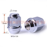 Гайка 901345M Cr M12X1,50 Хром высота 35мм HU Конус с выступ., метлл поясок,закр., кл.21мм