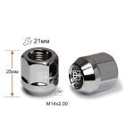 Гайка M14X2,00 Хром высота 25 мм Конус с выступ., откр., кл.21мм, 910073 Cr 