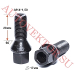 Болт LC17D28 BA M14X1,50X28 Черный Цинк Конус с выступом, облегчен., ключ 17 мм #2