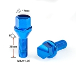 Болт M12X1,25X28 Синий Хром Конус с выступом ключ 17 мм