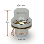 Гайка M14X1,50 Хром высота 46 мм Прессшайба LR закрытая 734648 Cr 