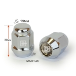 Гайка M12X1,25 Хром высота 30 мм Конус с выступ., закр., ключ 19мм 401344 Cr