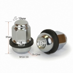 Гайка M12X1,50 Хром высота 35 мм HONDA Сфера R=12мм с выступ., пластик.поясок, кл.19мм 801445 BP Cr 