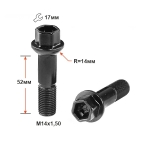 Болт M14X1,50X52 Черный Цинк Сфера с выступом ключ 17 мм S17D52 BA