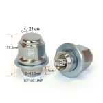 Гайка 723842 Cr 1/2"-20 Хром высота 37,5 мм Прессшайба, Диаметр носика 18,5мм, плоская  ключ 21