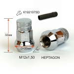 Гайка M12X1,50 Хром высота 32 мм Конус с выступ., закр., семигранник с накаткой, ключ K192107 317345