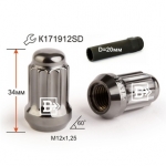 Гайка M12X1,25 Дымчатый хром высота 33мм 12 луч., закр., спец.кл. 911144 SM Cr