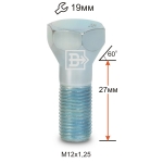 Болт M12X1,25X27 Цинк белый ключ 19 ВАЗ 2101 ст.обр. C19B27 Z 092105