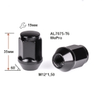 Гайка M12X1,50 высота 35 мм Конус с выступ., закр., кл. 19мм,  Черн., ал. AL7075-T6 (We Pro. Taiwan)