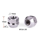 Гайка 400045 Cr  M12X1,50 Хром высота 15 мм Конус с выступ., откр., кл.19мм