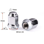 Гайка M12X1,50 Хром высота 34 мм Подстроечный Конус +-1мм, закр., кл.19мм 801445 PCD