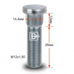 Шпилька забивная M12X1,50 (Lрезьб.части=28мм, Dзабив.=14,4мм, Lзабив.=12мм) Цинк CRP144A28
