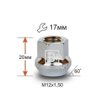 Гайка M12X1,50 Хром высота 20 мм Конус с выступ., откр., кл.17мм 300045 Cr D95 Cr (1157)