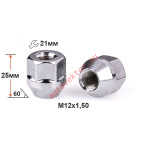 Гайка 900045 Cr M12X1,50 Хром высота 25 мм Конус с выступ., откр., кл.21мм