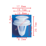 Toyota 6777102030, 6777122040, 6777143010, 6777126130, 6777126010 Клипса 8.7x14.9x17.6 mm