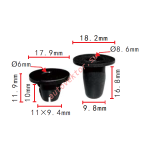 TOYOTA 4133J10-‐0032 клипса 9.4x10x17.9mm d6mm  9.8x16.8x18mm  d8.6mm