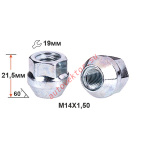 Гайка 400148 Z M14X1,50 Цинк высота 21,5 мм Конус с выступ., откр., кл.19мм