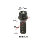 Болт M14X1,25X29 Черный Цинк Конус с высптупом ключ 17 C17F29 BA
