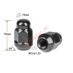 Гайка M12X1,25 Черный Хром высота 35 мм Конус с выступ., закр., ключ 19мм 401444 BA