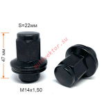 Гайка 734848 BA M14X1,50 Черный Хром высота 47 мм Прессшайба Toyota LC100, 200, LeXus 570 Dнос=22мм 