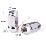 Гайка 801542 Cr 1/2"-20 Хром высота 43 мм Конус с выступ., закр., кл.19мм